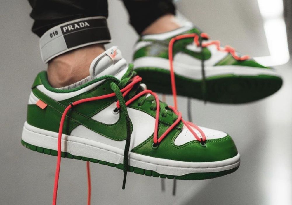 Nike dunk low leather x shop off-white – white/pine green-pine green