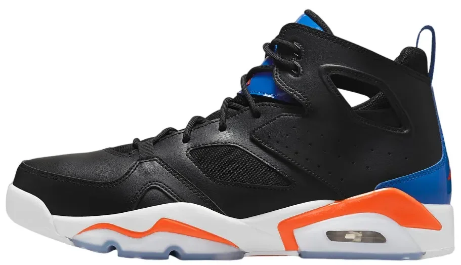 Black orange best sale and blue jordans