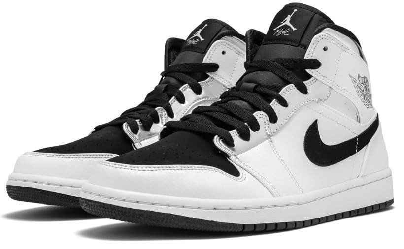 Air jordan 1 mid sales white metallic silver black